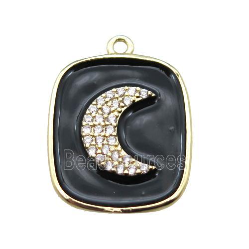 copper moon pendant pave zircon with black enameling, gold plated