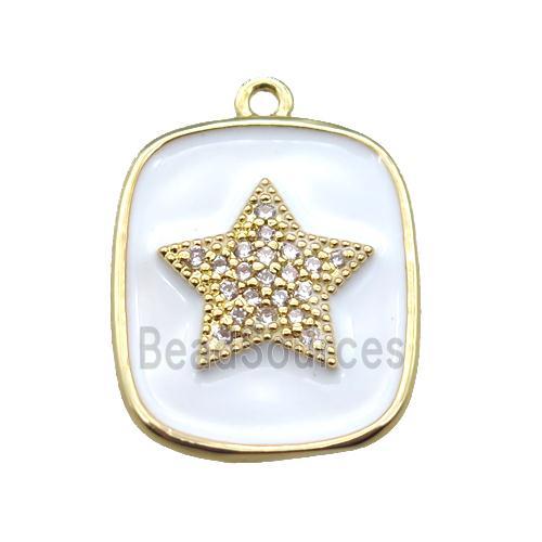 copper star pendant pave zircon with white enameling, gold plated