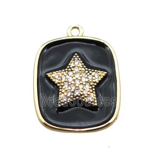 copper star pendant pave zircon with black enameling, gold plated