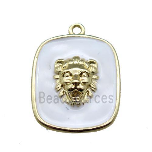 copper lionhead pendant with white enameling, gold plated