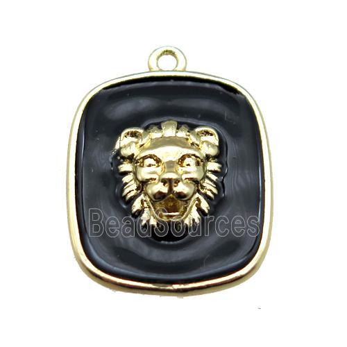 copper lionhead pendant with black enameling, gold plated