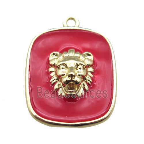 copper lionhead pendant with red enameling, gold plated