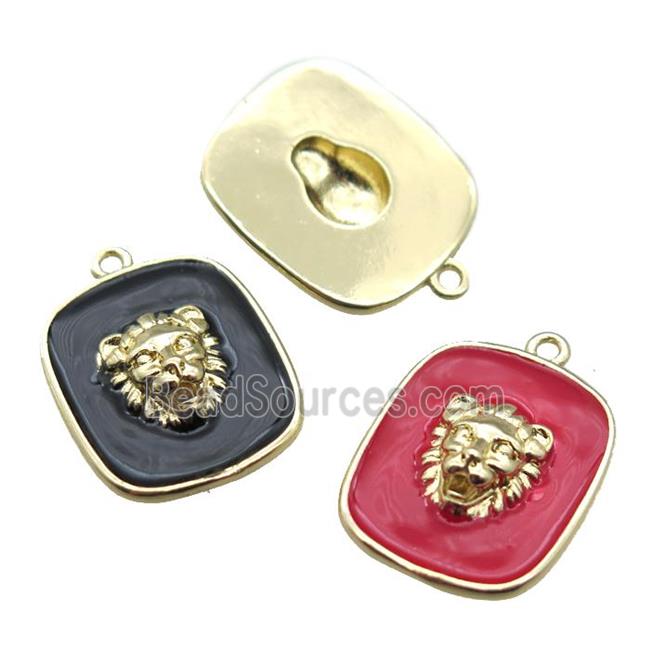 copper lionhead pendant with enameling, mix color, gold plated