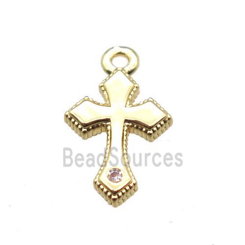 copper cross pendant pave zircon, gold plated