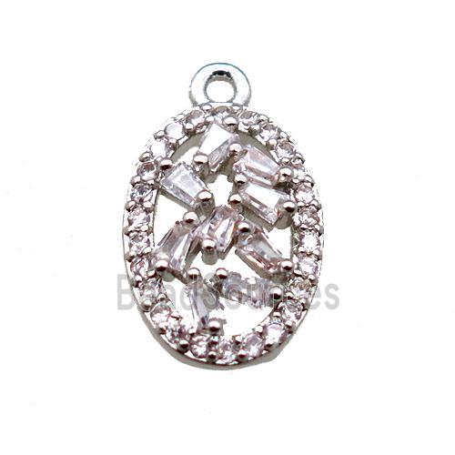 copper oval pendant paved zircon, platinum plated