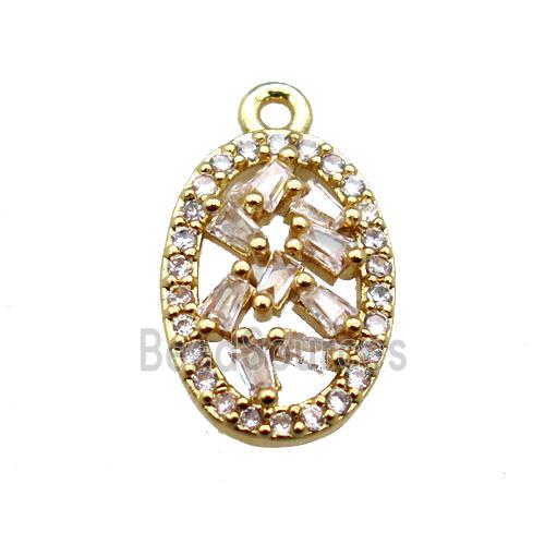 copper oval pendant paved zircon, gold plated