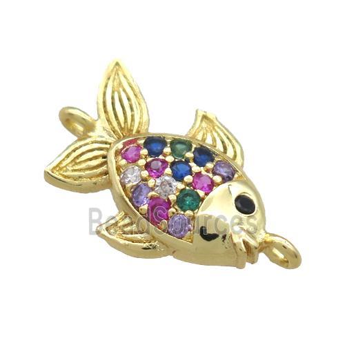 copper fish connector paved zircon, gold plated