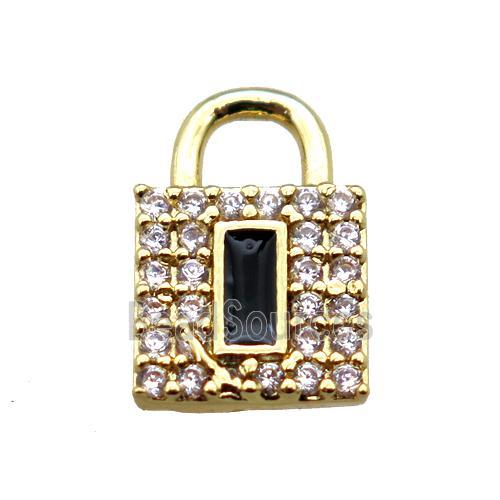 copper lock pendant paved zircon, gold plated