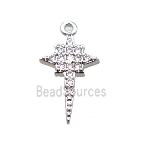 copper northstar pendant paved zircon, platinum plated