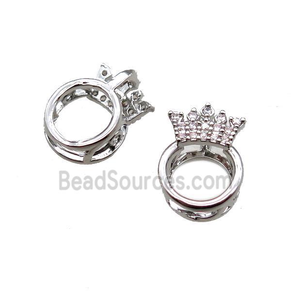 copper crown beads paved zircon, platinum plated