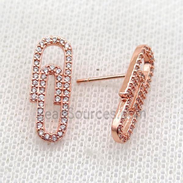 copper studs Earrings paved zircon, rose gold