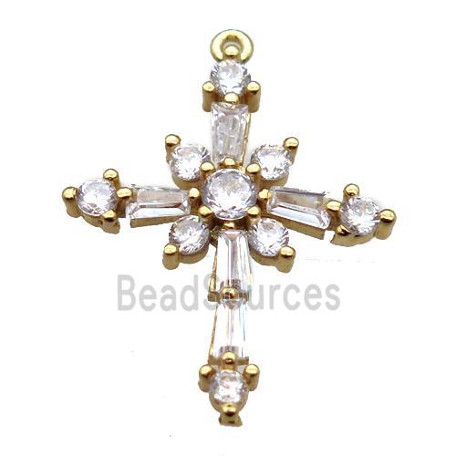 copper cross pendant paved zircon, gold plated