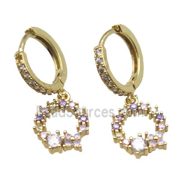 copper Hoop Earrings paved zircon, christmas wreath, gold plated