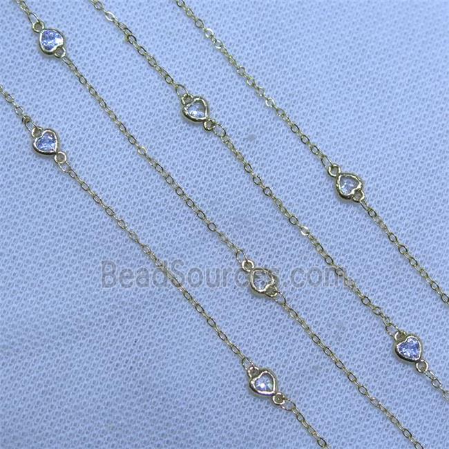 copper chain with zircon, heart, gold plated