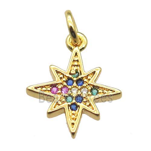 copper northstar pendant paved zircon, gold plated