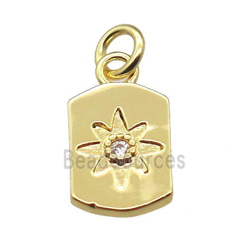 copper rectangle pendant paved zircon with flower, gold plated