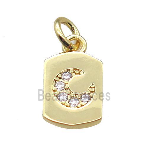 copper rectangle pendant paved zircon with moon, gold plated