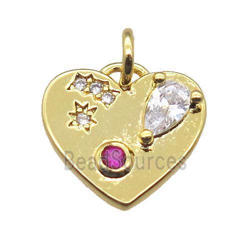 copper heart pendant paved zircon, gold plated