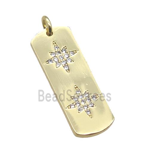 copper rectangle pendant paved zircon with star, gold plated