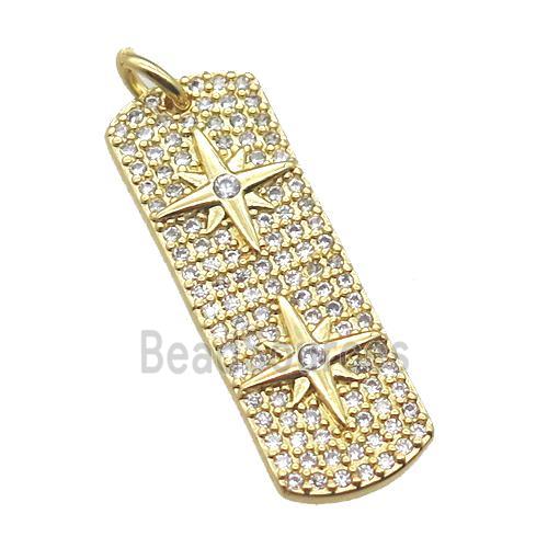 copper rectangle pendant paved zircon with star, gold plated