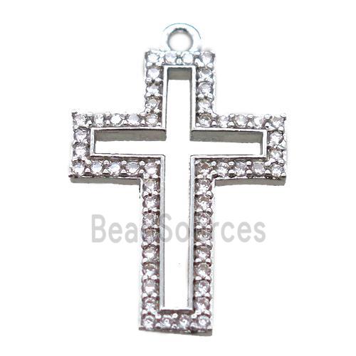 copper cross pendant paved zircon, platinum plated