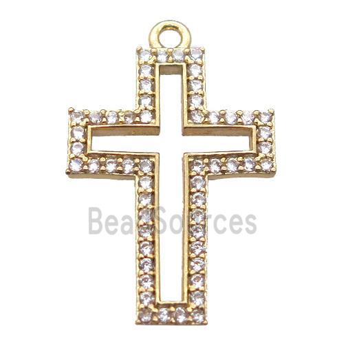 copper cross pendant paved zircon, gold plated