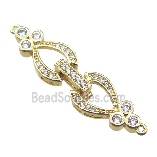 copper heart connector clasp paved zircon, gold plated