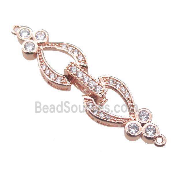 copper heart connector clasp paved zircon, rose gold