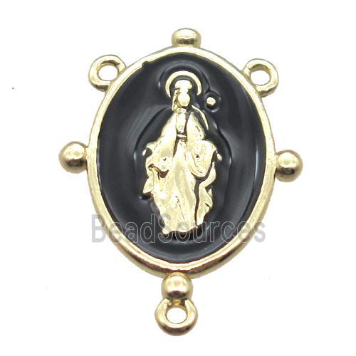 copper oval hanger bail with black enameling virgin mary, gold plated