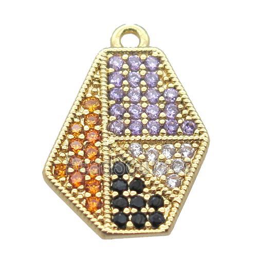 copper Polygon pendant paved zircon, gold plated