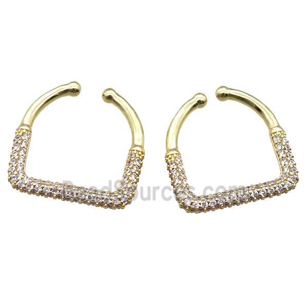 copper clip earring paved zircon, gold plated