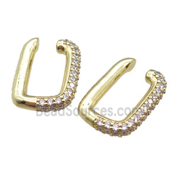 copper clip earring paved zircon, gold plated