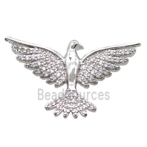 copper hawk pendant paved zircon, platinum plated