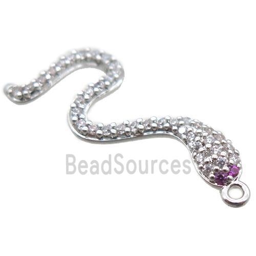 copper snake pendant paved zircon, platinum plated