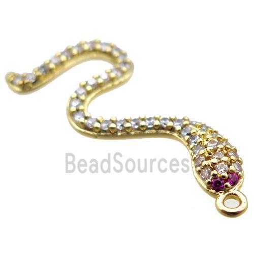 copper snake pendant paved zircon, gold plated