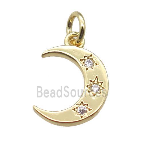 copper moon pendant paved zircon, gold plated