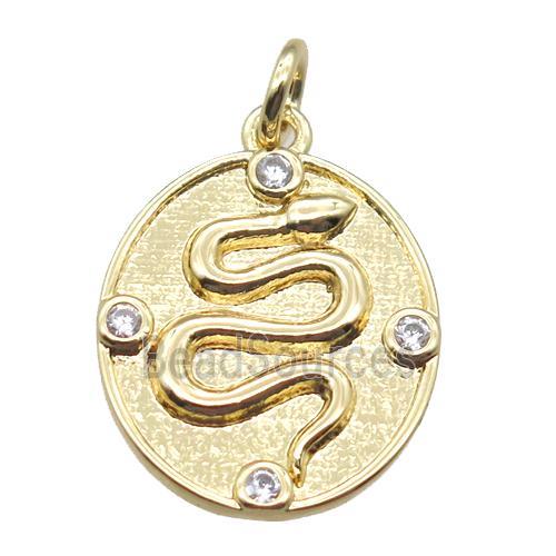 copper snake pendant paved zircon, gold plated