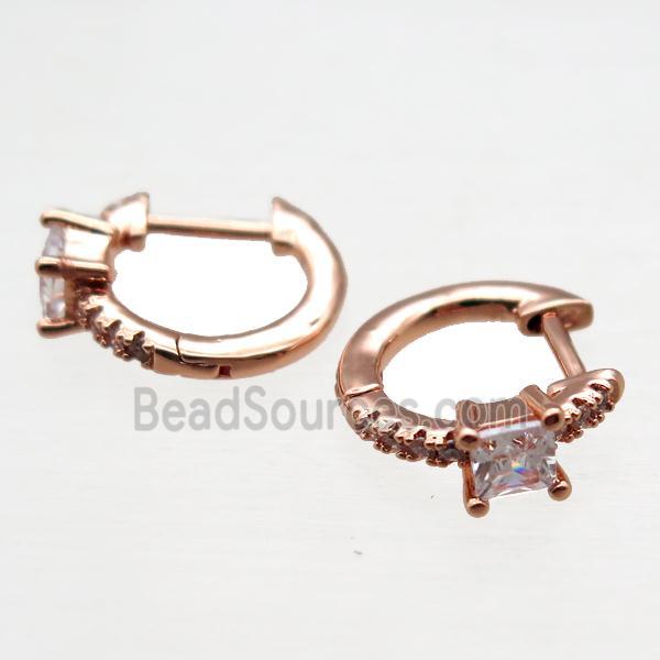 copper Latchback Earrings paved zircon, rose gold