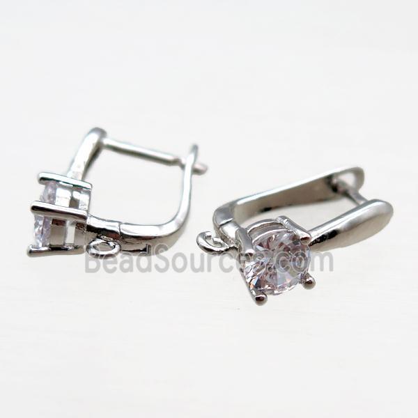 copper Latchback Earrings paved zircon, platinum plated