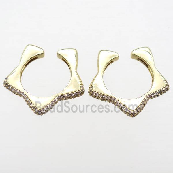 copper Clip Earrings pave zircon, star, gold plated