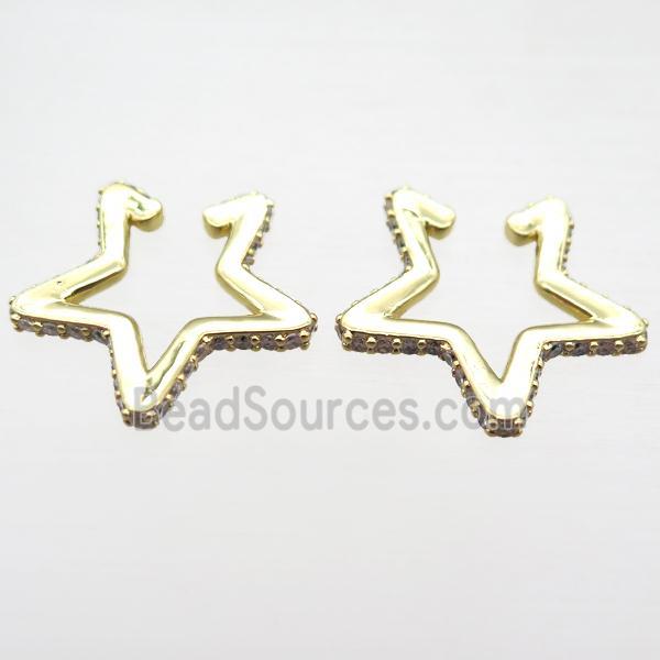 copper Clip Earrings pave zircon, star, gold plated