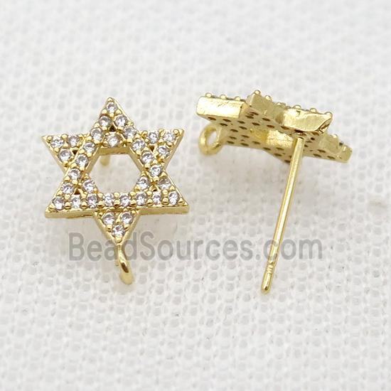 copper Studs Earrings paved zircon, davidstar, gold plated