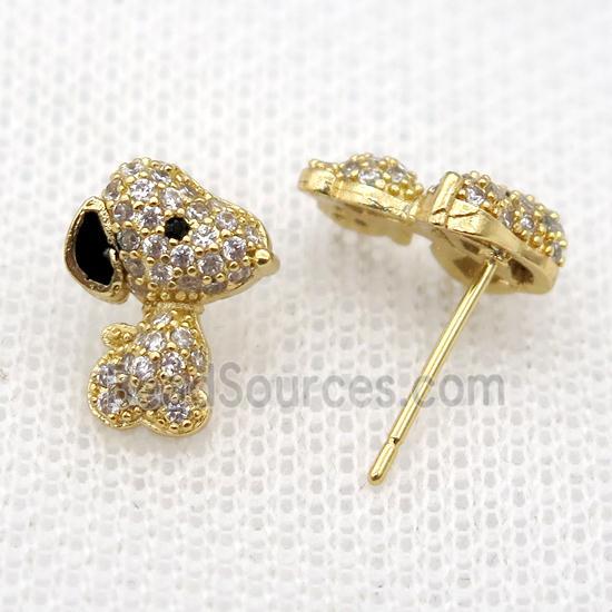 copper Studs Earrings paved zircon, dog, gold plated