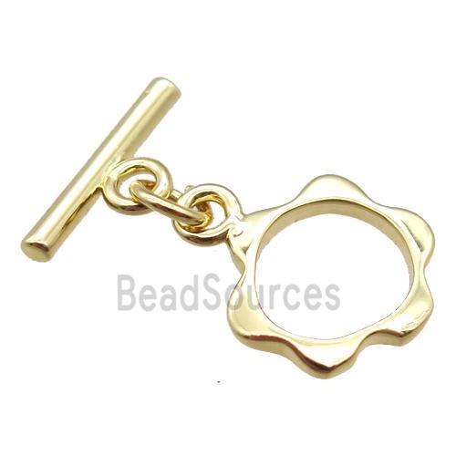 copper toggle clasp, flower, gold plated