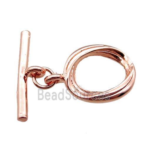 copper toggle clasp, oval, rose gold