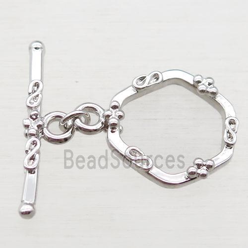 copper toggle clasp, hexagon, platinum plated