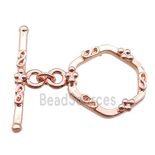 copper toggle clasp, hexagon, rose gold