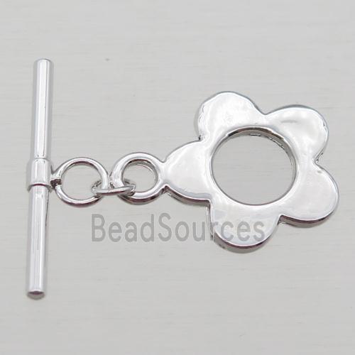 copper toggle clasp, flower, platinum plated