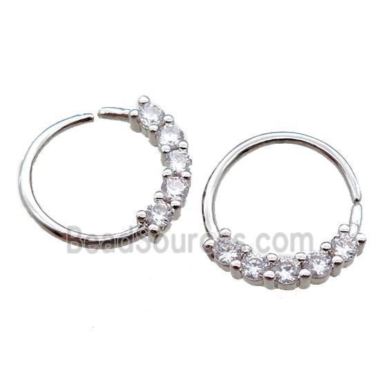 copper hoop Earrings pave zircon, circle, platinum plated