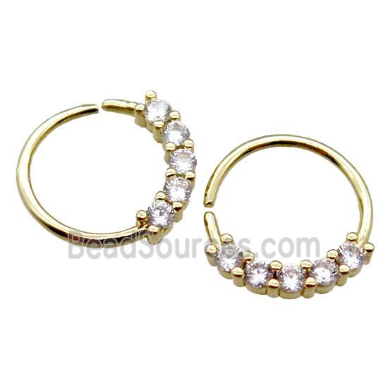 copper hoop Earrings pave zircon, circle, gold plated